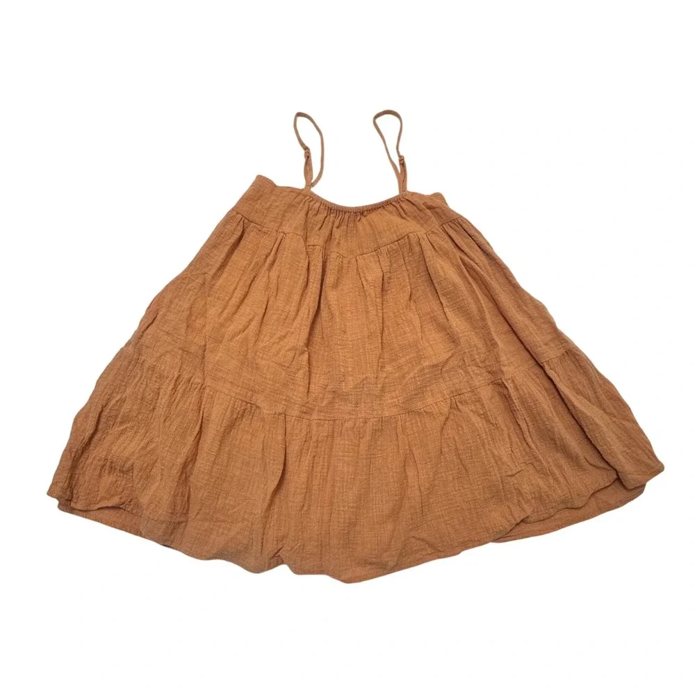 Olivaceous Gypsy and Gold Rust Cotton Gauze Pockets Mini Dress Boho Small